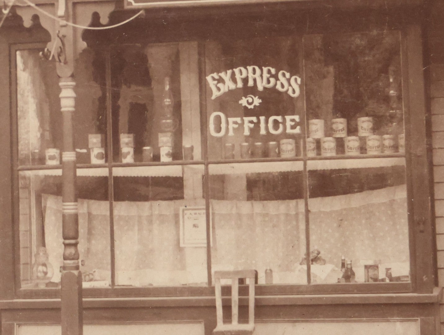Lot 109 - Antique Boarded Occupational Photograph Of Proprietress Of H.L. Upham Domestic Bakery And Express Office Posing Outside Shop, Sturbridge, Massachusetts
