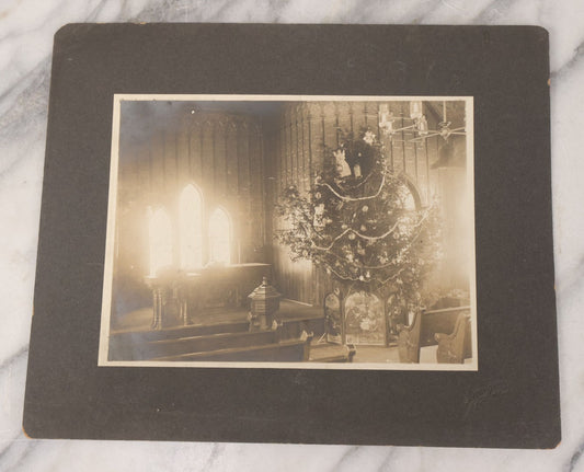 Lot 113 - Antique Boarded Photograph Of Christmas Tree In Church Before The Altar