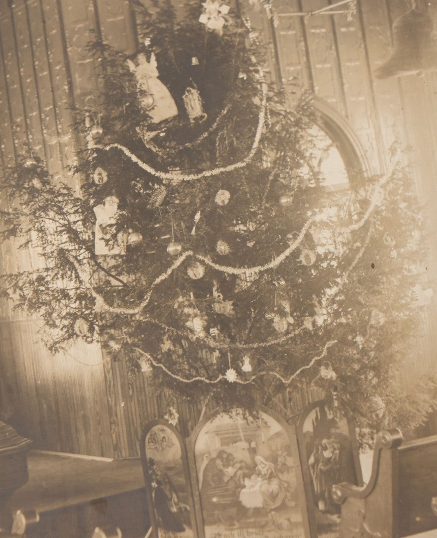 Lot 113 - Antique Boarded Photograph Of Christmas Tree In Church Before The Altar