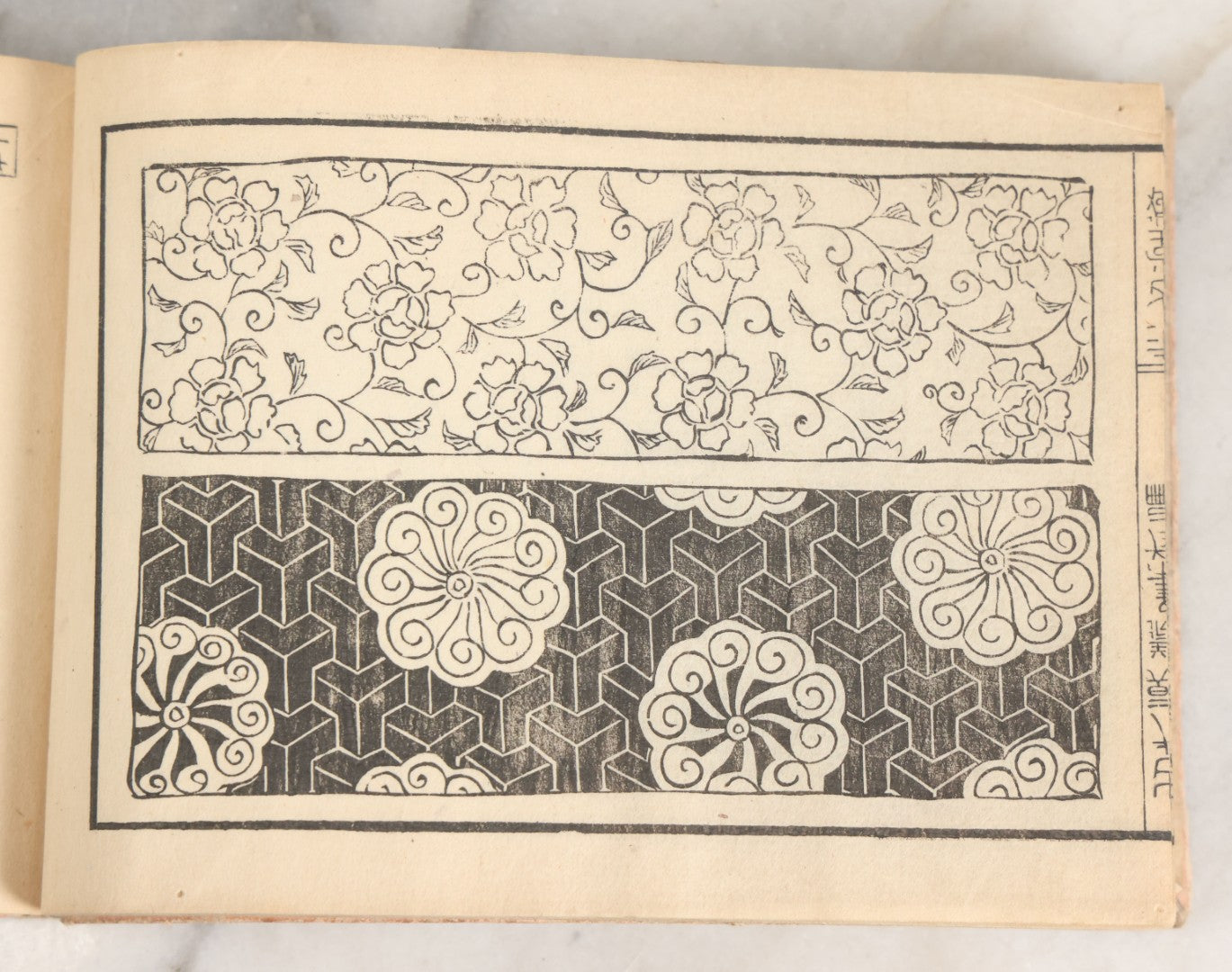 Lot 002 - Antique Japanese Meiji-Era Hingata-Bon Or Zuan-Cho Kimono Textile Design Pattern Collection Book With Dozens Of Printed Design Examples, With Paper Cover, Hand Strung Binding, Circa 1880
