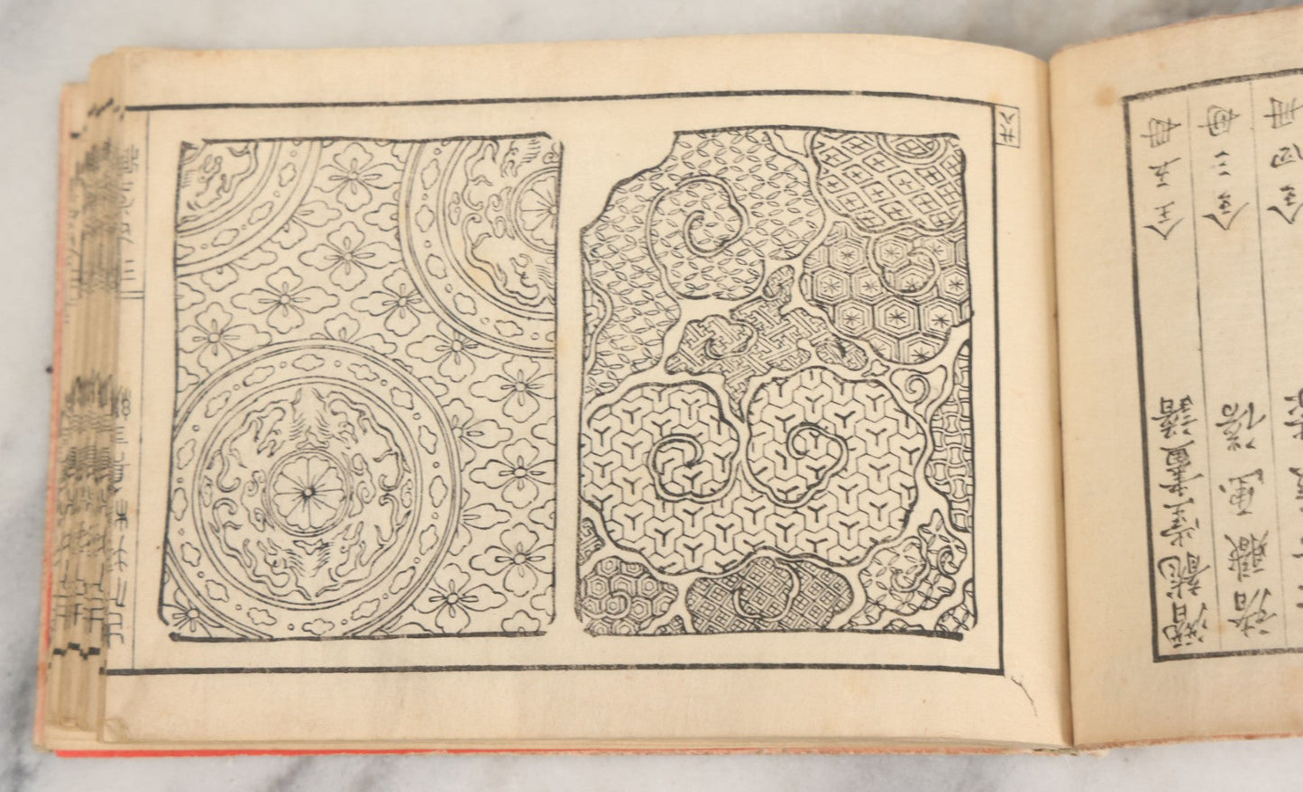 Lot 002 - Antique Japanese Meiji-Era Hingata-Bon Or Zuan-Cho Kimono Textile Design Pattern Collection Book With Dozens Of Printed Design Examples, With Paper Cover, Hand Strung Binding, Circa 1880