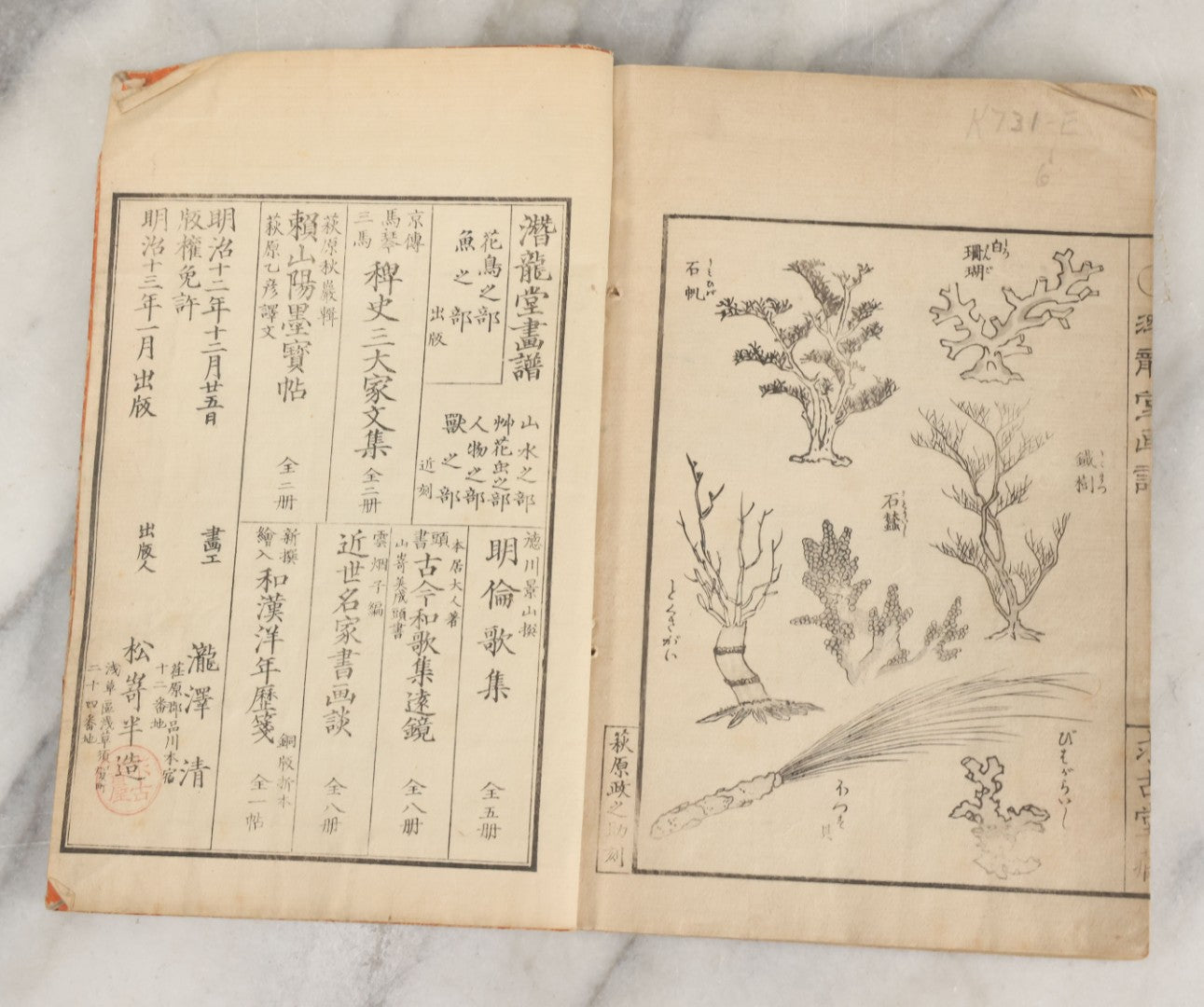 Lot 003 - Antique Japanese Meiji-Era Senryūdō Gafu Picture Manual Illustrated Album Of Fish And Sea Life, Ryutaku Kiyoshi Artist Or Compiler, Jikken-Dana, Edo/Tokyo, With Paper Cover, Hand Strung Binding, Circa 1880