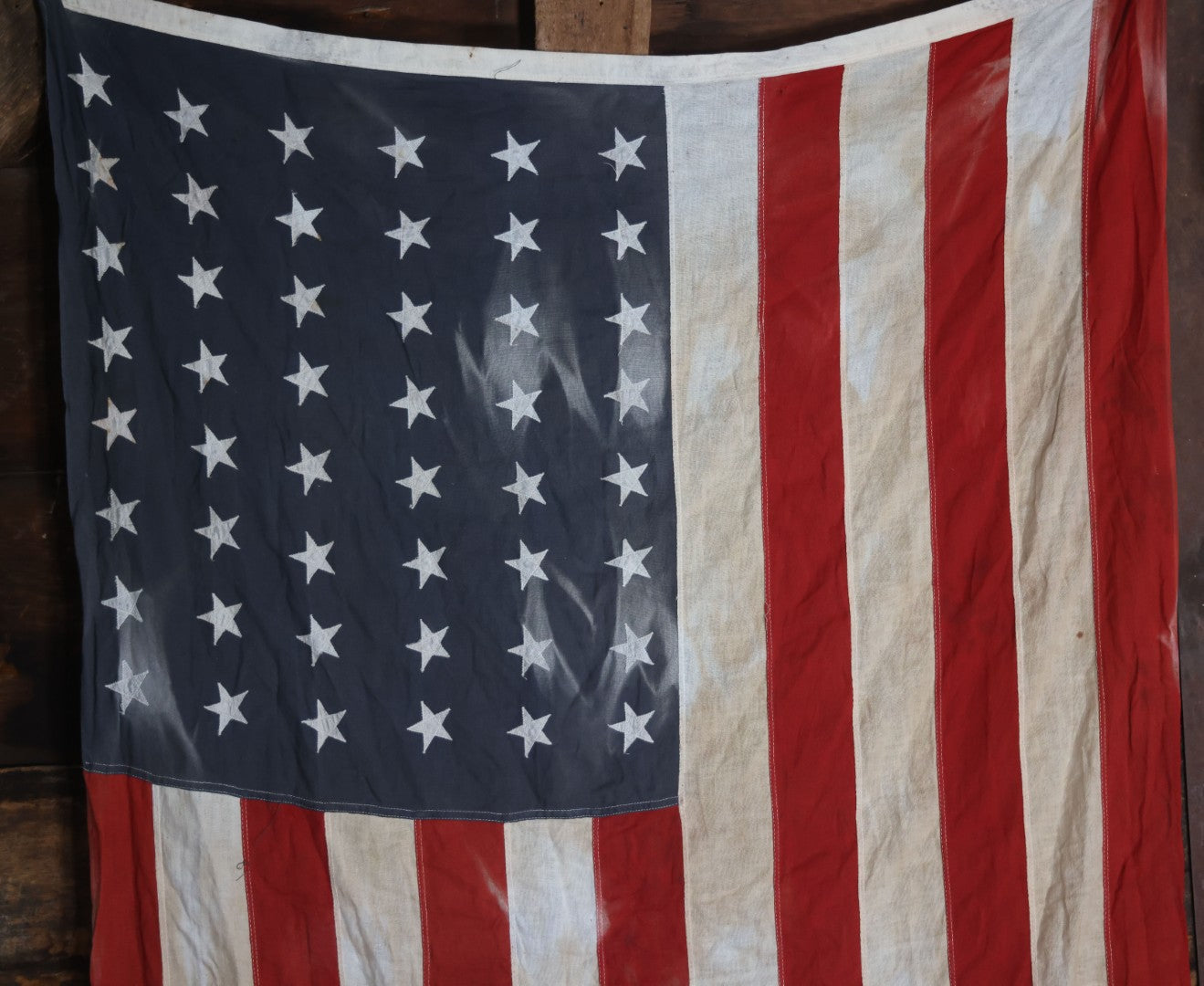 Lot 006 - Vintage 48 Star American Flag, marked 4' x 6', Note Staining To Blue Field, Measures 41" x 68"