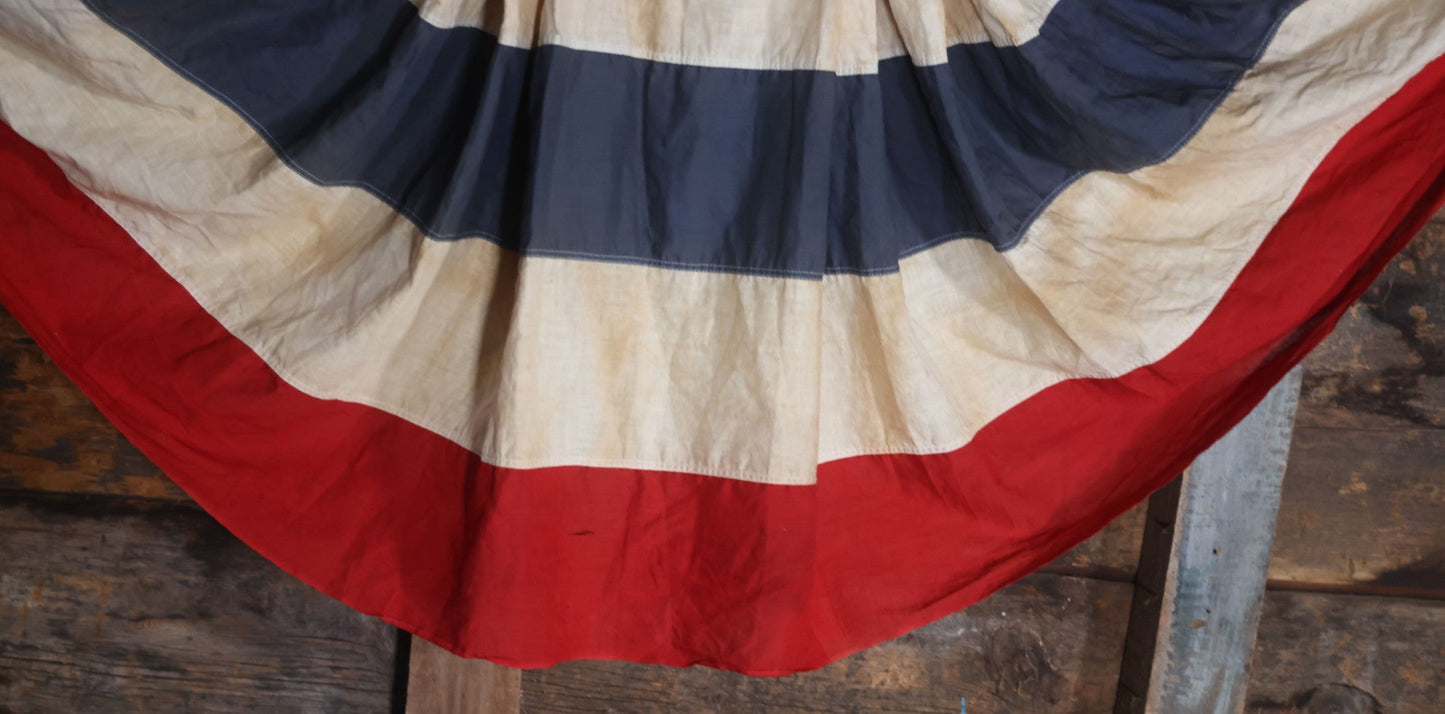 Lot 007 - Vintage Red White And Blue Patriotic Bunting, Note Holes, Fading, And Staining, 76" W x 34" H