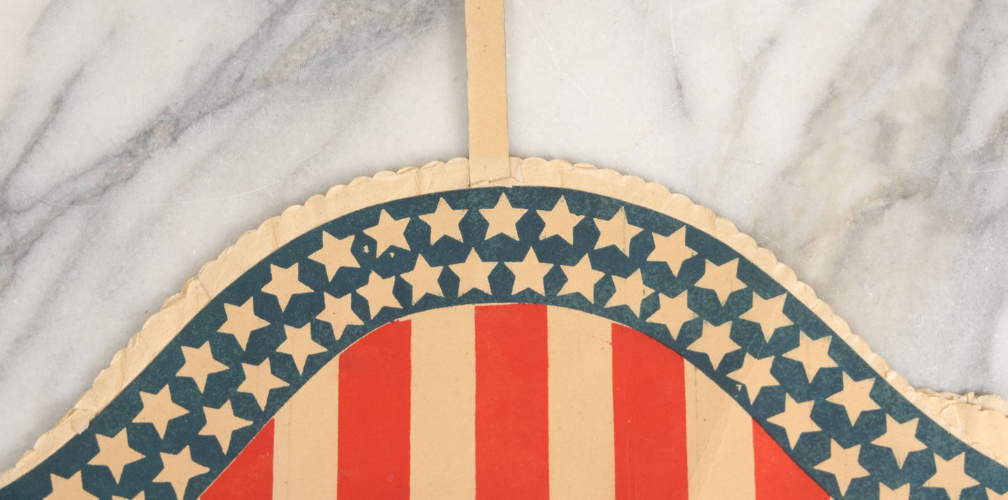 Lot 009 - Vintage American Flag Themed Red White And Blue Independence Day Party Hat With Honeycomb Paper And Pom Pom, Note, Creases, Tears, And Losses