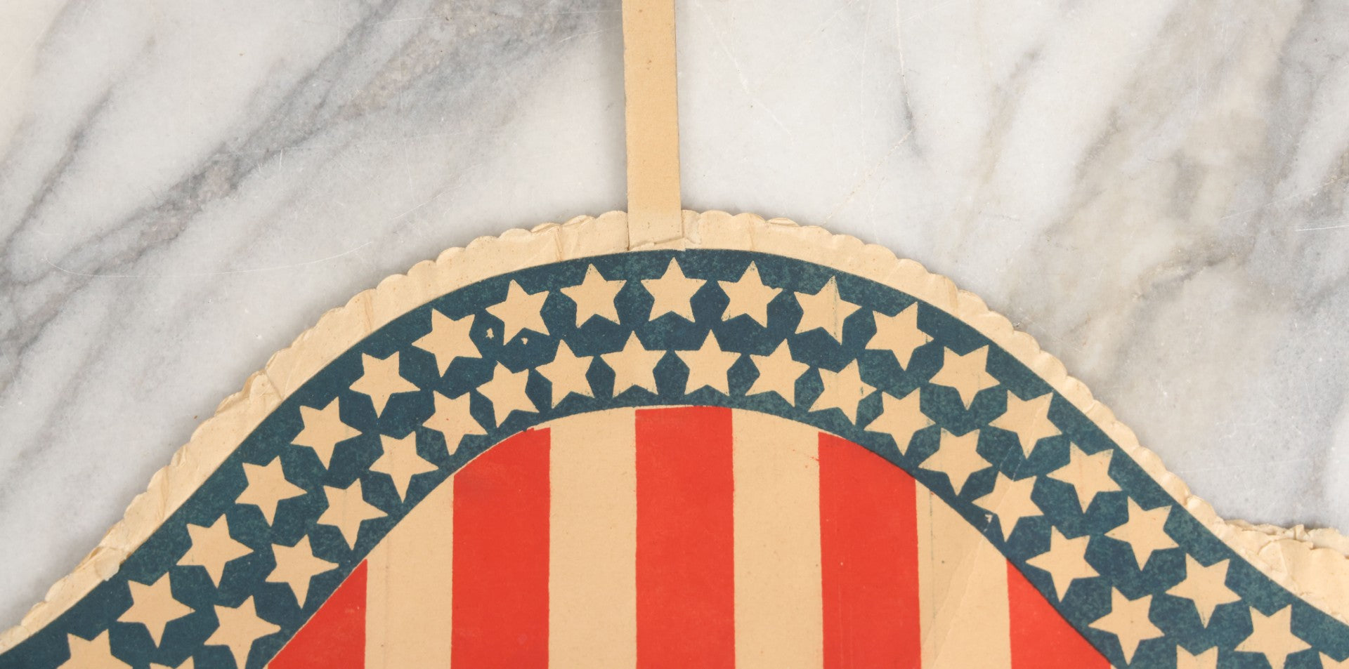 Lot 009 - Vintage American Flag Themed Red White And Blue Independence Day Party Hat With Honeycomb Paper And Pom Pom, Note, Creases, Tears, And Losses