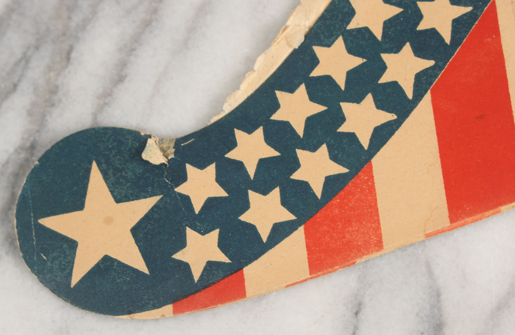 Lot 009 - Vintage American Flag Themed Red White And Blue Independence Day Party Hat With Honeycomb Paper And Pom Pom, Note, Creases, Tears, And Losses