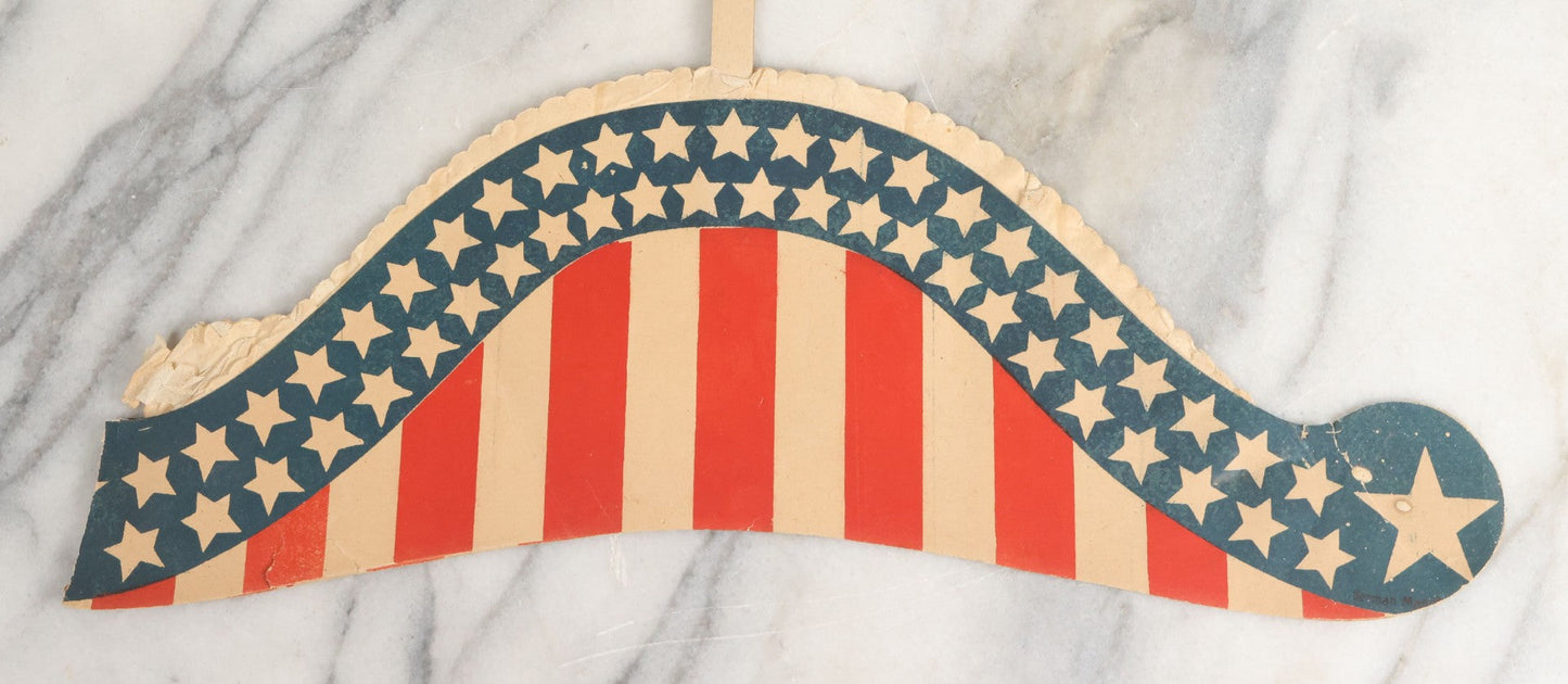 Lot 009 - Vintage American Flag Themed Red White And Blue Independence Day Party Hat With Honeycomb Paper And Pom Pom, Note, Creases, Tears, And Losses