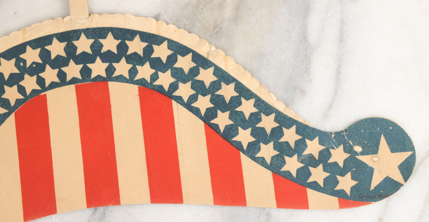 Lot 009 - Vintage American Flag Themed Red White And Blue Independence Day Party Hat With Honeycomb Paper And Pom Pom, Note, Creases, Tears, And Losses