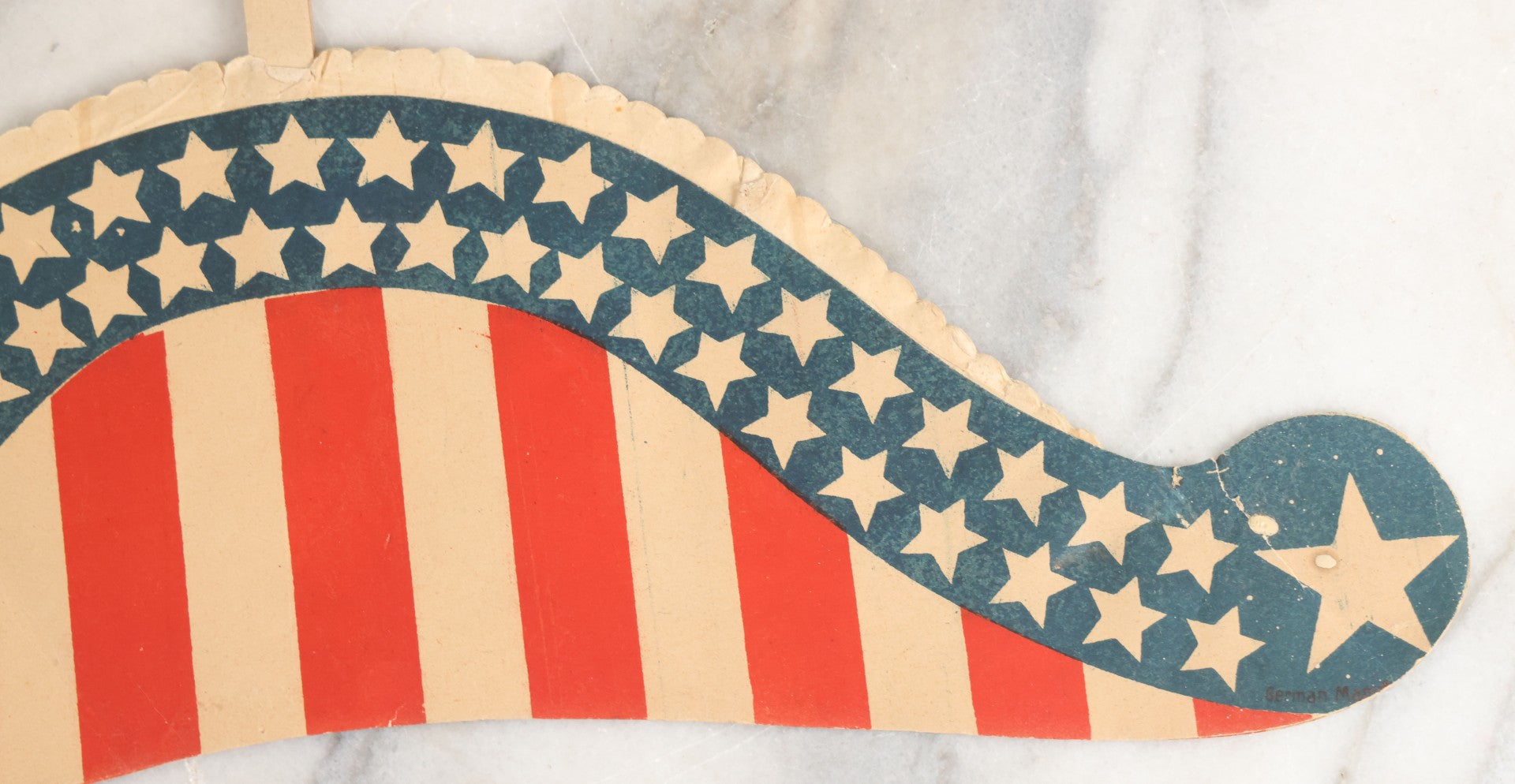 Lot 009 - Vintage American Flag Themed Red White And Blue Independence Day Party Hat With Honeycomb Paper And Pom Pom, Note, Creases, Tears, And Losses