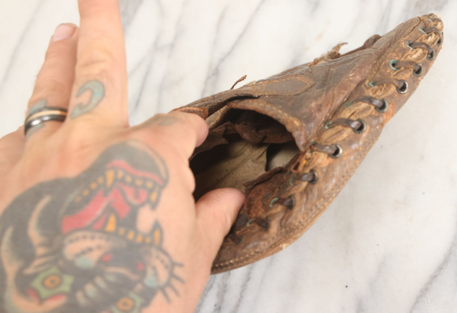 Lot 011 - Pair Of Antique Leather Baseball Gloves Including Glove Patented November 1925