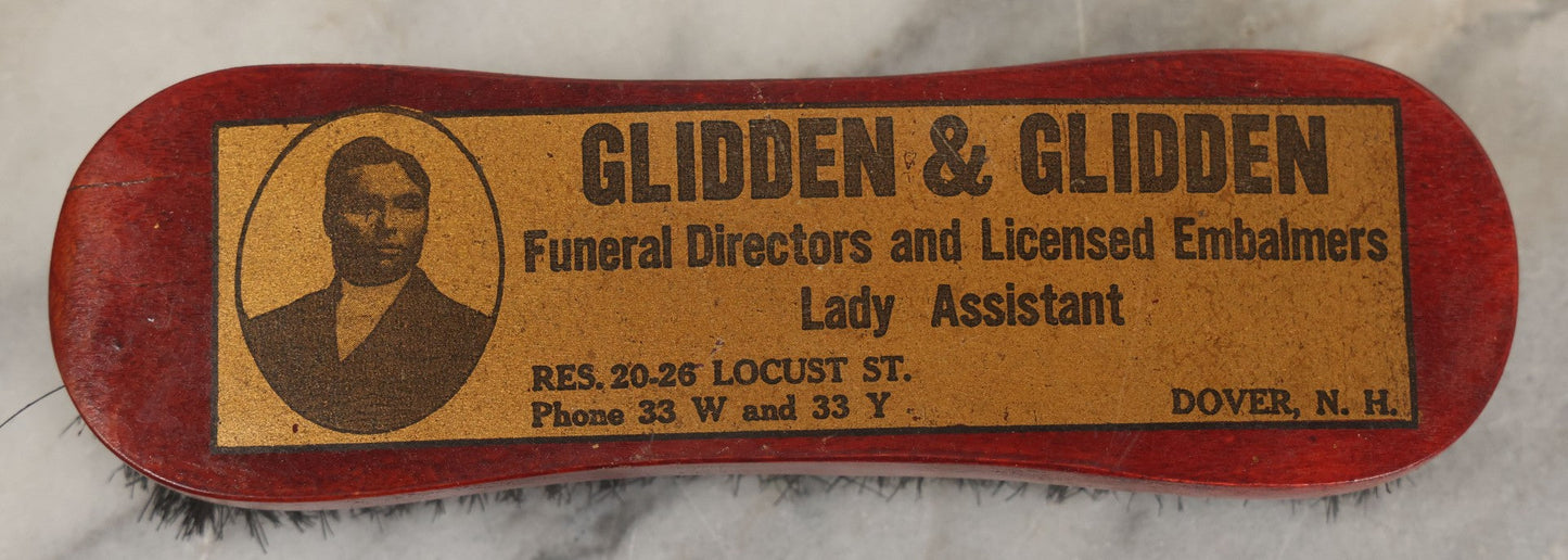 Lot 015 - Vintage Advertising Brush For "Glidden & Glidden, Funeral Directors And Licensed Embalmers, Lady Assistant" Dover, New Hampshire