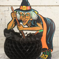 Lot 017 - Vintage Die Cut Witch Halloween Decoration With Witch Stirring Fold Out Honeycomb Paper Cauldron, Copyright Beistle Co., Made In U.S.A.