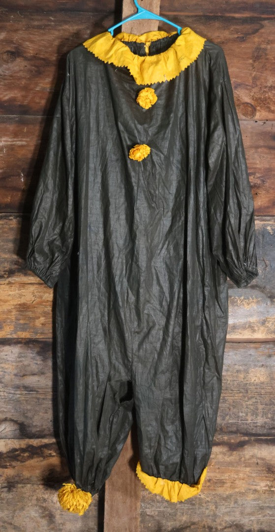 Lot 018 - Antique Handmade Clown Costume With Black And Yellow Fabric, Once Belonged To Virginia Asseln, Note Holes And Wear