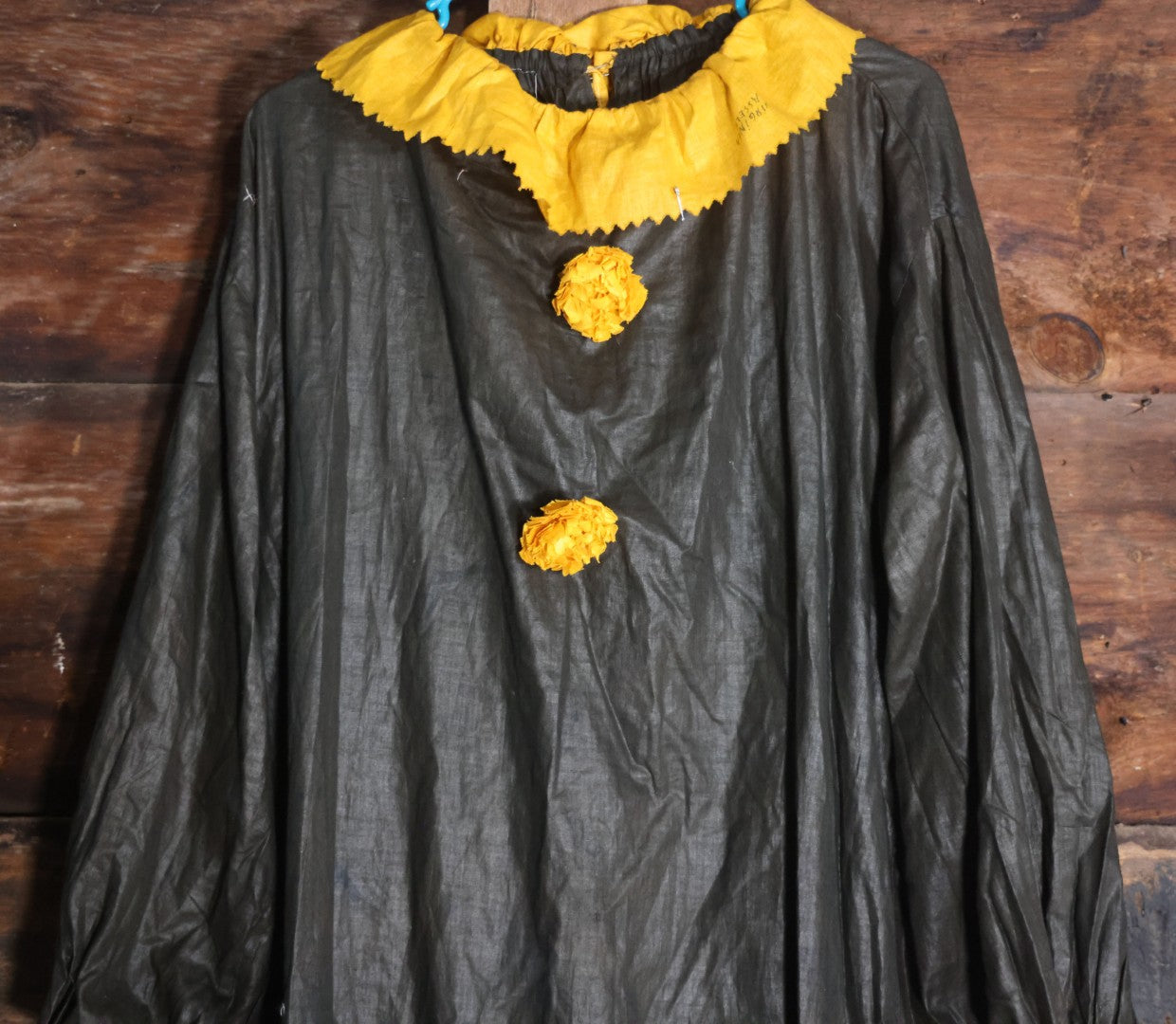 Lot 018 - Antique Handmade Clown Costume With Black And Yellow Fabric, Once Belonged To Virginia Asseln, Note Holes And Wear