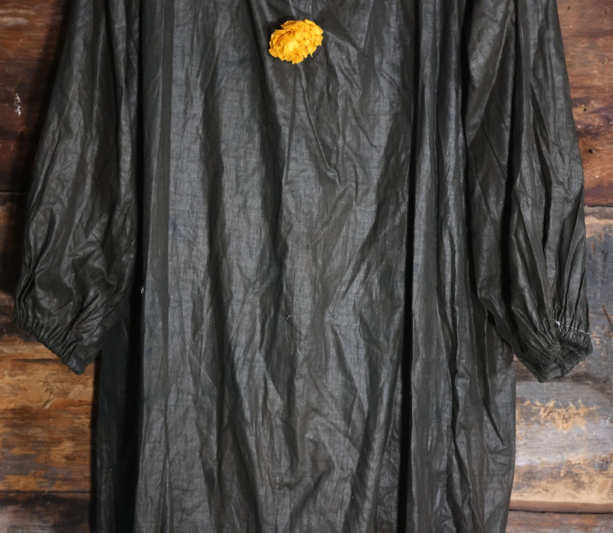 Lot 018 - Antique Handmade Clown Costume With Black And Yellow Fabric, Once Belonged To Virginia Asseln, Note Holes And Wear
