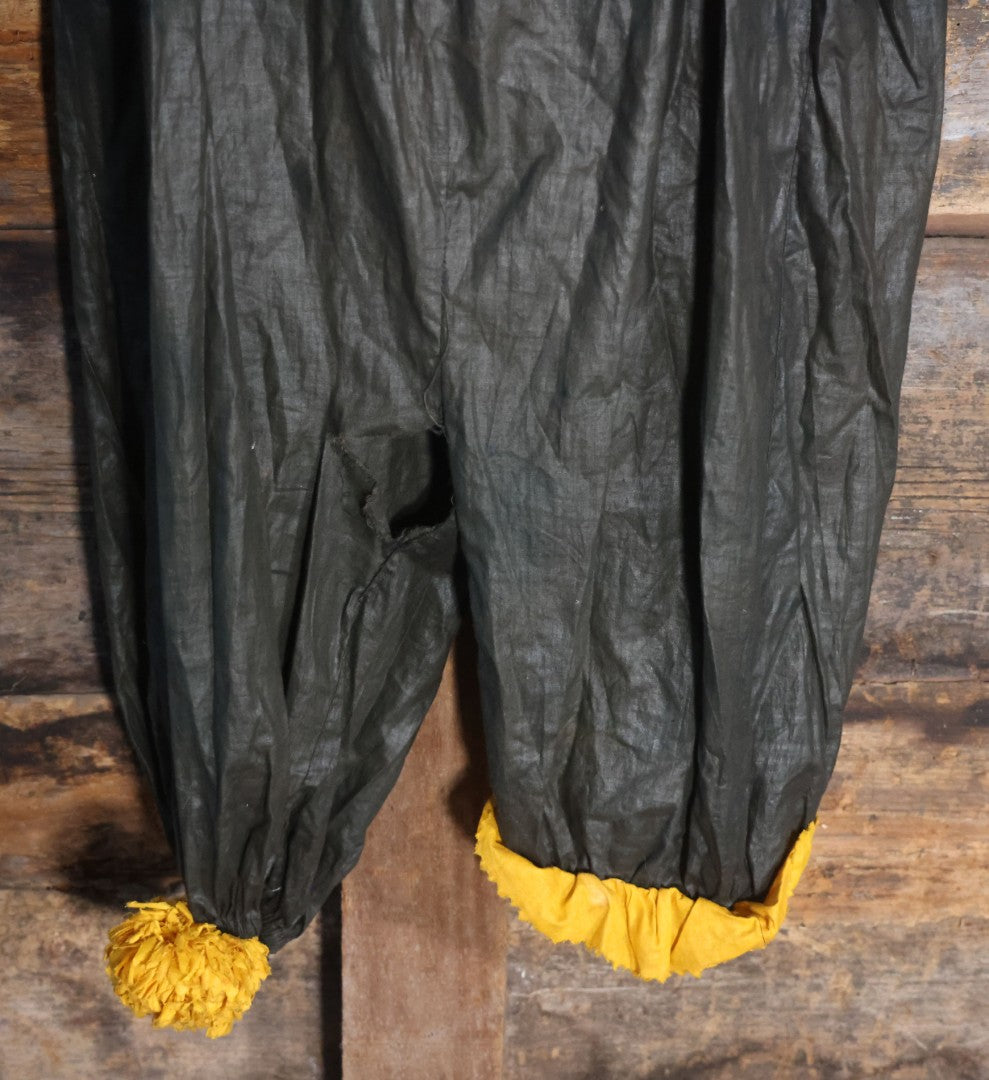 Lot 018 - Antique Handmade Clown Costume With Black And Yellow Fabric, Once Belonged To Virginia Asseln, Note Holes And Wear