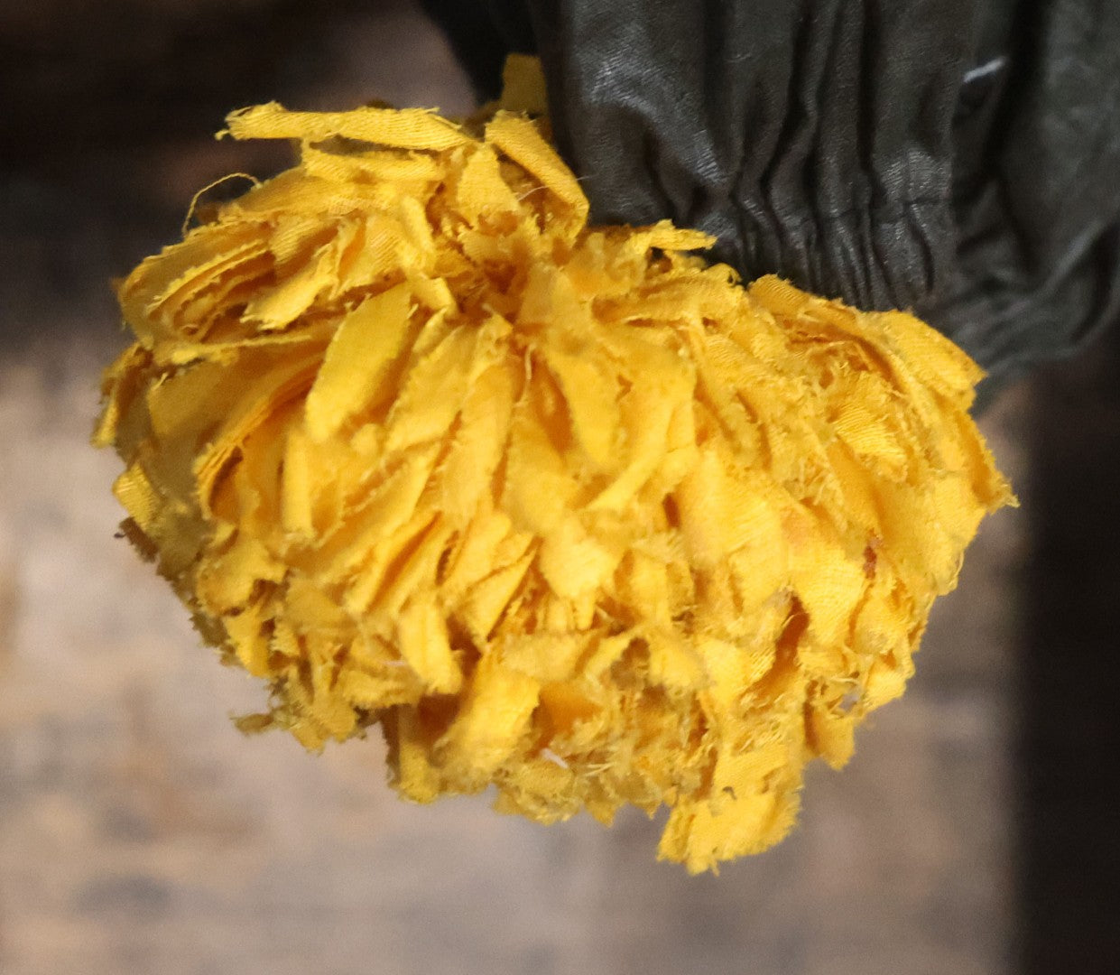 Lot 018 - Antique Handmade Clown Costume With Black And Yellow Fabric, Once Belonged To Virginia Asseln, Note Holes And Wear