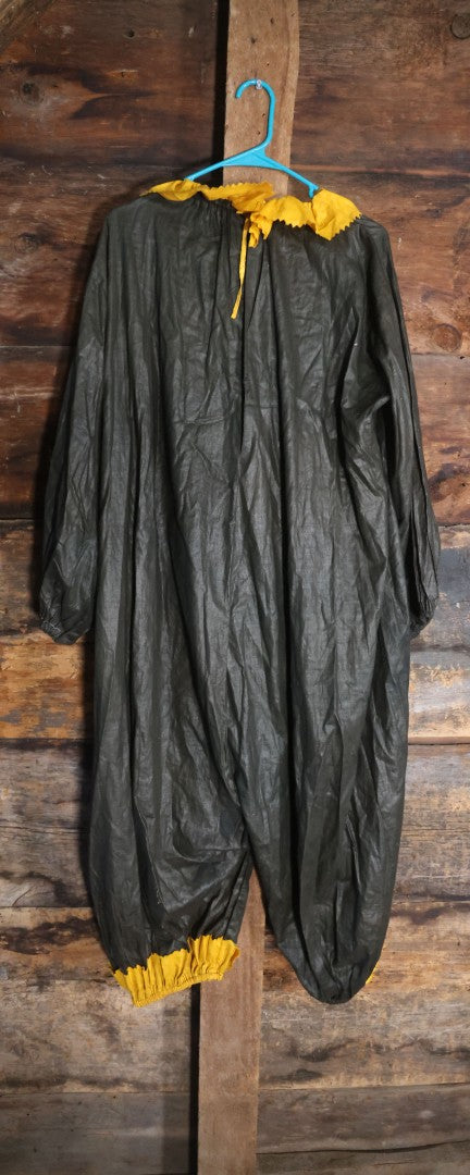 Lot 018 - Antique Handmade Clown Costume With Black And Yellow Fabric, Once Belonged To Virginia Asseln, Note Holes And Wear