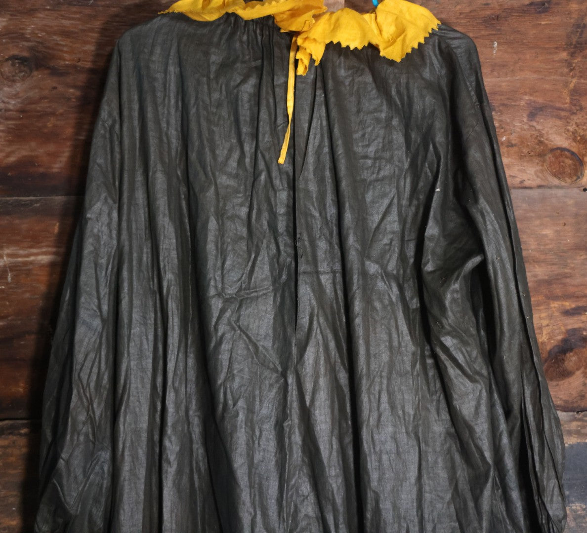 Lot 018 - Antique Handmade Clown Costume With Black And Yellow Fabric, Once Belonged To Virginia Asseln, Note Holes And Wear
