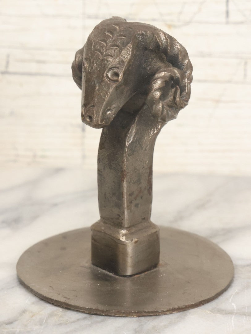 Lot 019 - Vintage Folk Art Forged Solid Metal Rams Head Figurine, 5" Height