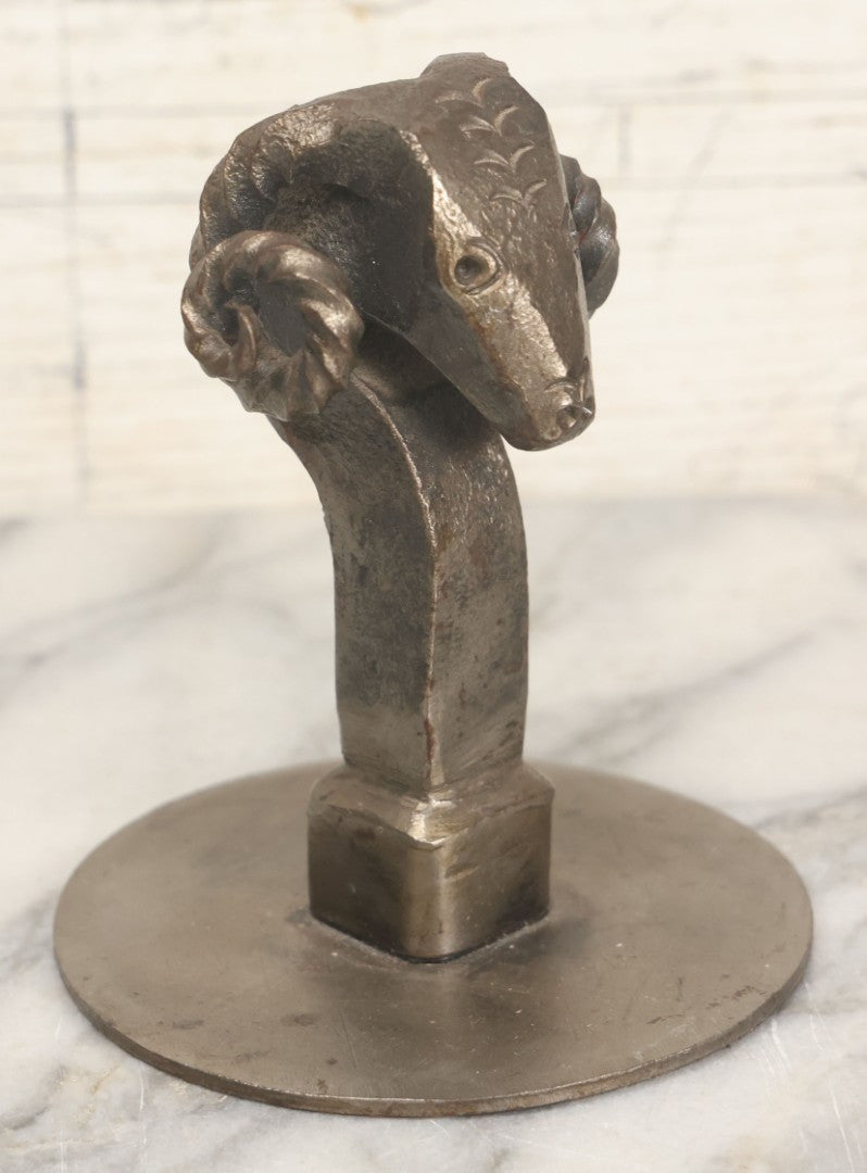 Lot 019 - Vintage Folk Art Forged Solid Metal Rams Head Figurine, 5" Height