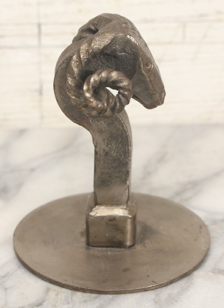 Lot 019 - Vintage Folk Art Forged Solid Metal Rams Head Figurine, 5" Height