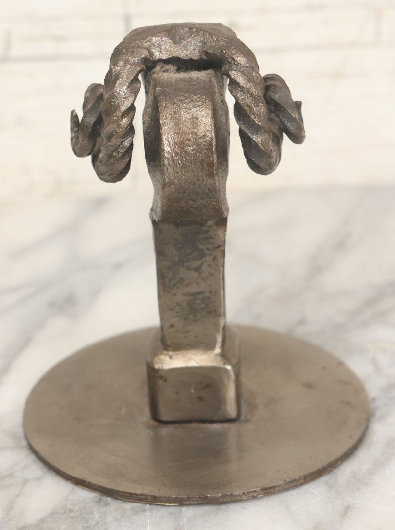 Lot 019 - Vintage Folk Art Forged Solid Metal Rams Head Figurine, 5" Height