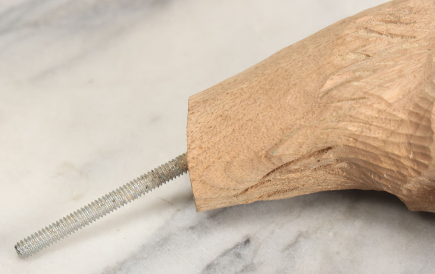 Lot 020 - Vintage Hand Carved Wood Folk Art Snarling Wolf Head Cane Topper With Threaded Rod, 6-3/4" Height