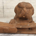 Lot 021 - Vintage Folk Art Wood Carved Shaggy Dog Desk Stand With Lift Top Head Inkwell Enclosure And Log Pen Enclosure, Artist Signed "A," 5-1/4" Height