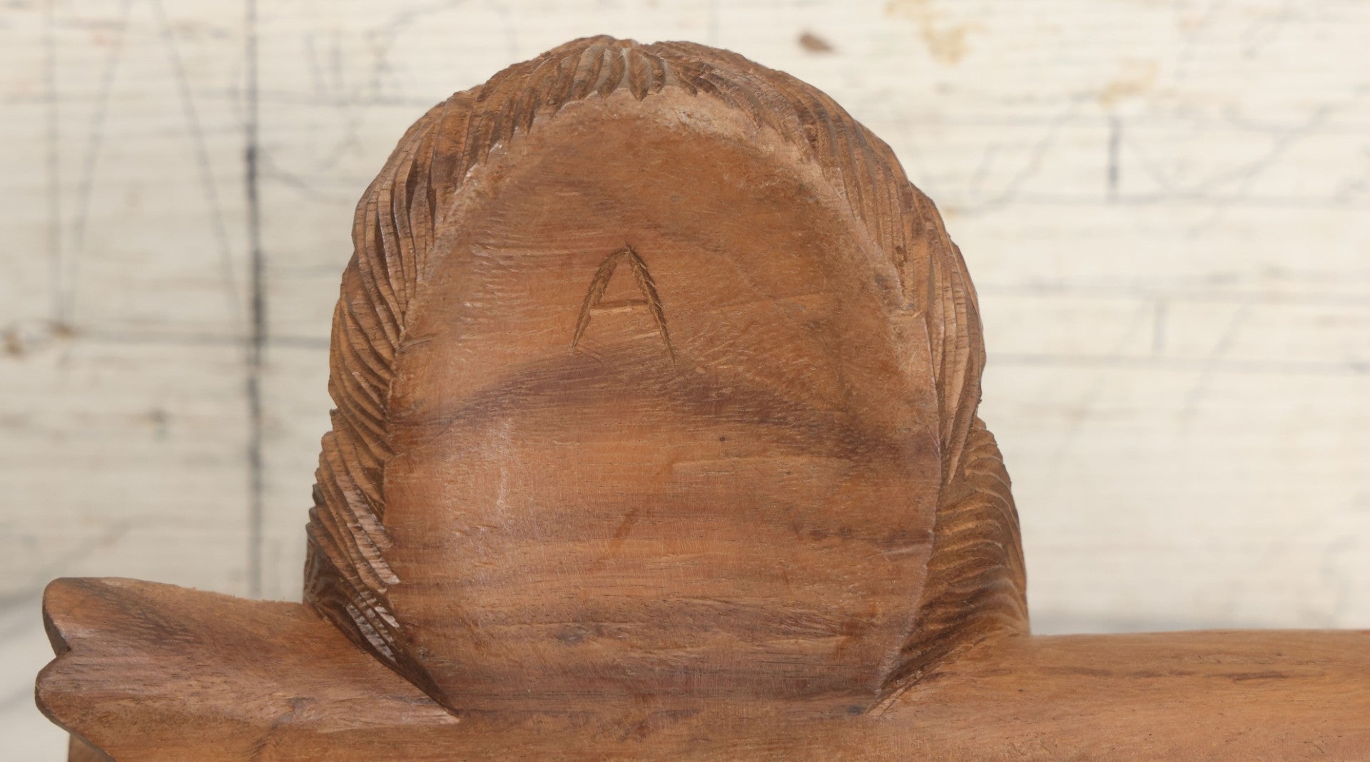 Lot 021 - Vintage Folk Art Wood Carved Shaggy Dog Desk Stand With Lift Top Head Inkwell Enclosure And Log Pen Enclosure, Artist Signed "A," 5-1/4" Height