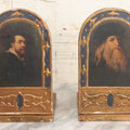 Lot 023 - Pair Of Vintage Florentine Art Folding Wood Bookends With Images Of Leonardo De Vinci, And Peter Paul Rubens