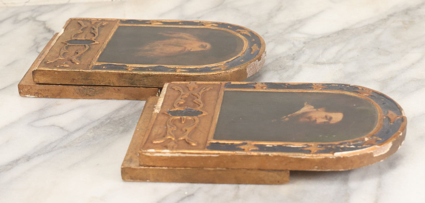 Lot 023 - Pair Of Vintage Florentine Art Folding Wood Bookends With Images Of Leonardo De Vinci, And Peter Paul Rubens