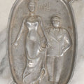 Lot 024 - Vintage Cast Aluminum "Oh! Ah!" Risqué Ashtray With Little Man Grabbing A Surprised Lady's Behind