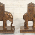 Lot 025 - Pair Of Antique Cast Metal Eastern Influence Elephant Bookends In Bronze Paint Finish, Copyright L.V. Aronson, 1923