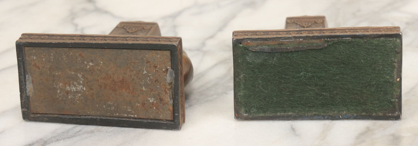 Lot 025 - Pair Of Antique Cast Metal Eastern Influence Elephant Bookends In Bronze Paint Finish, Copyright L.V. Aronson, 1923