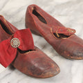 Lot 033 - Antique Pair Of Red Oxblood Leather Girls Childrens Shoes