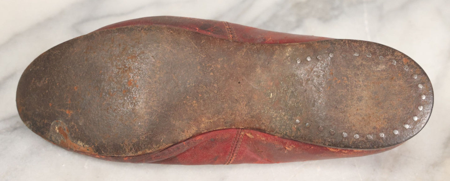 Lot 033 - Antique Pair Of Red Oxblood Leather Girls Childrens Shoes