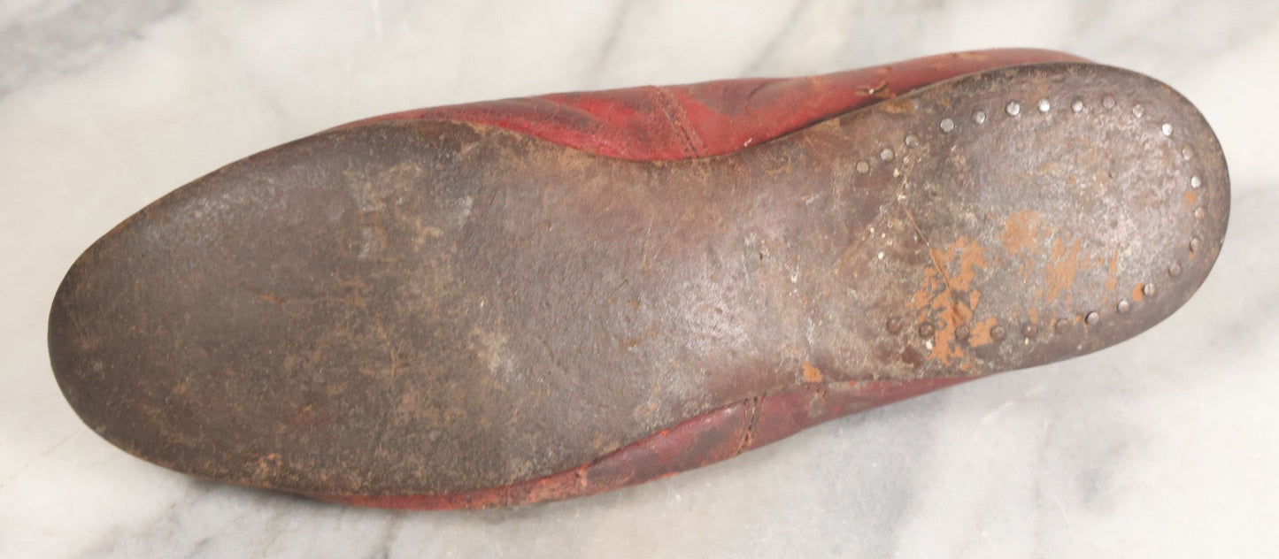 Lot 033 - Antique Pair Of Red Oxblood Leather Girls Childrens Shoes