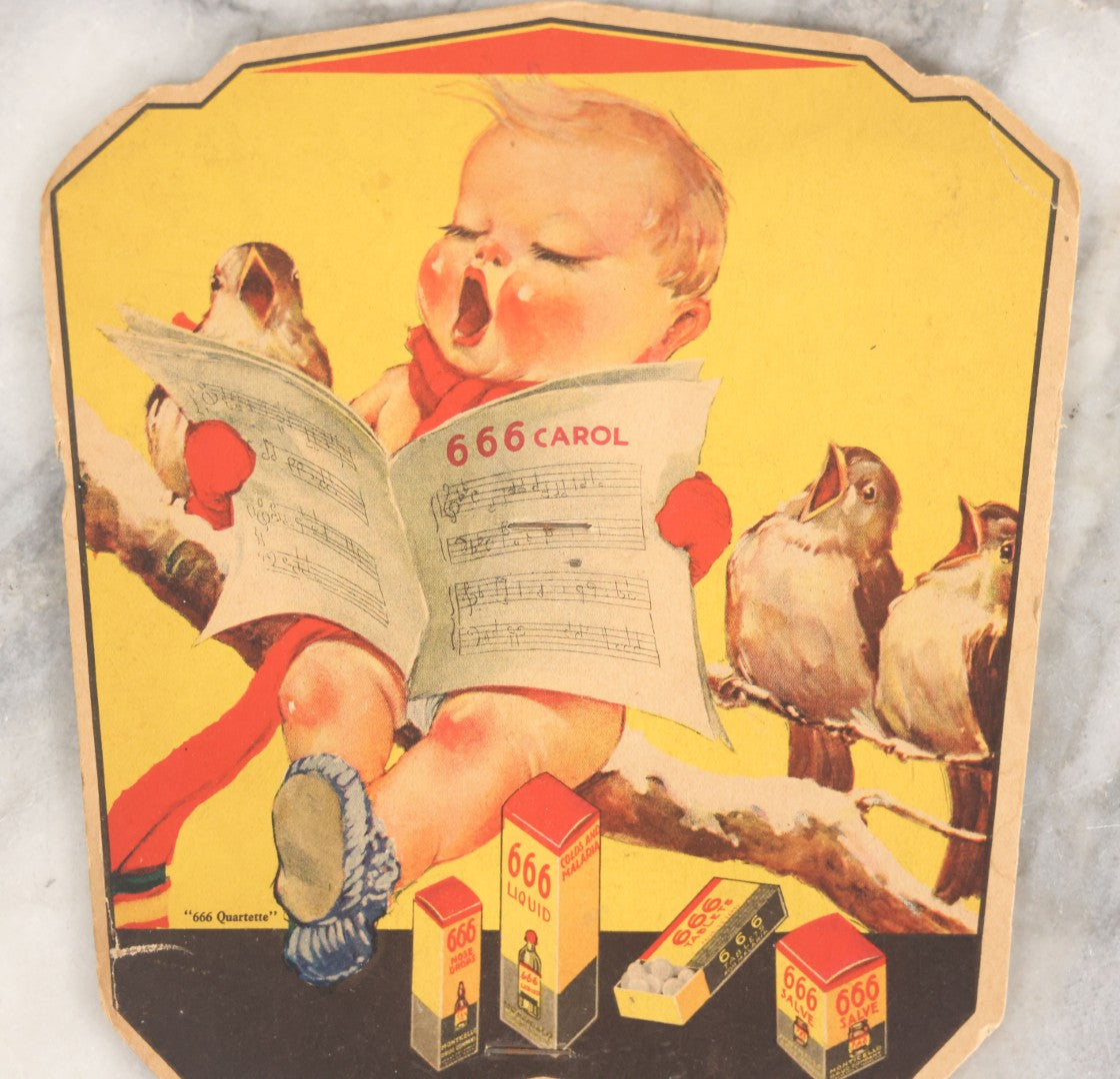 Lot 035 - Vintage 666 Laxative And Tonic Advertising Caroller Hand Fan, Patent No. 2052180, Copyright U.R.C.