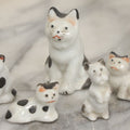 Lot 042 - Grouping Of Five Vintage Porcelain Hand Painted Animals Including Mama Cat And Three Kittens, And Little Dog, Made In Japan