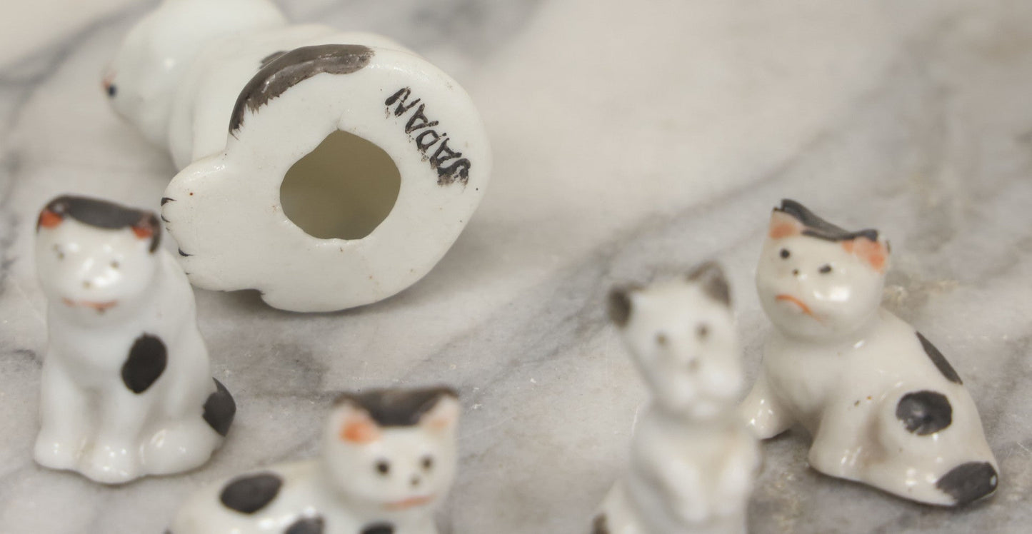 Lot 042 - Grouping Of Five Vintage Porcelain Hand Painted Animals Including Mama Cat And Three Kittens, And Little Dog, Made In Japan