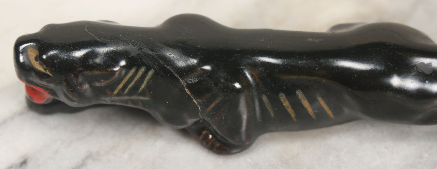 Lot 043 - Vintage Mid-Century Black Panther Ceramic Statue, Made In Japan, Note Break And Repair In Head