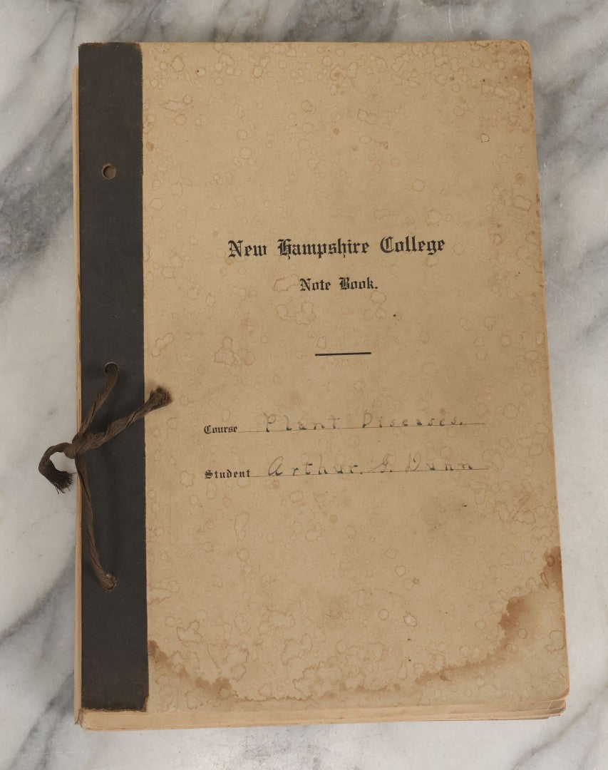 Lot 046 - Antique New Hampshire College Course Notebook For "Plant Diseases And Their Remedies" Having Belonged To Arthur G. Dunn, Durham And Harrisville, New Hampshire, 1904, With Handwritten Notes Taken In Course Of Study