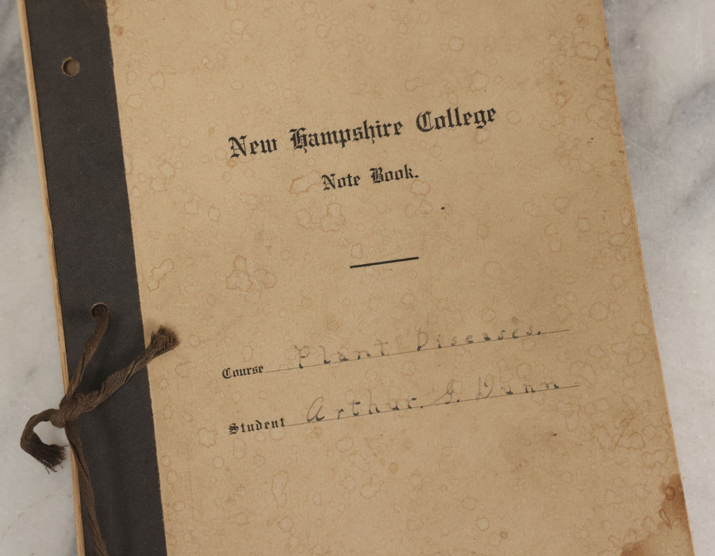 Lot 046 - Antique New Hampshire College Course Notebook For "Plant Diseases And Their Remedies" Having Belonged To Arthur G. Dunn, Durham And Harrisville, New Hampshire, 1904, With Handwritten Notes Taken In Course Of Study