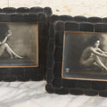 Lot 047 - Pair Of Antique French Nude Postcards Of Women Looking Fondly At Bundle Of Grapes, In Two Poses, Published By Armand Noyer, Series No. 4391, Made In France, In Matching Vintage Frames, 8" x 6" each