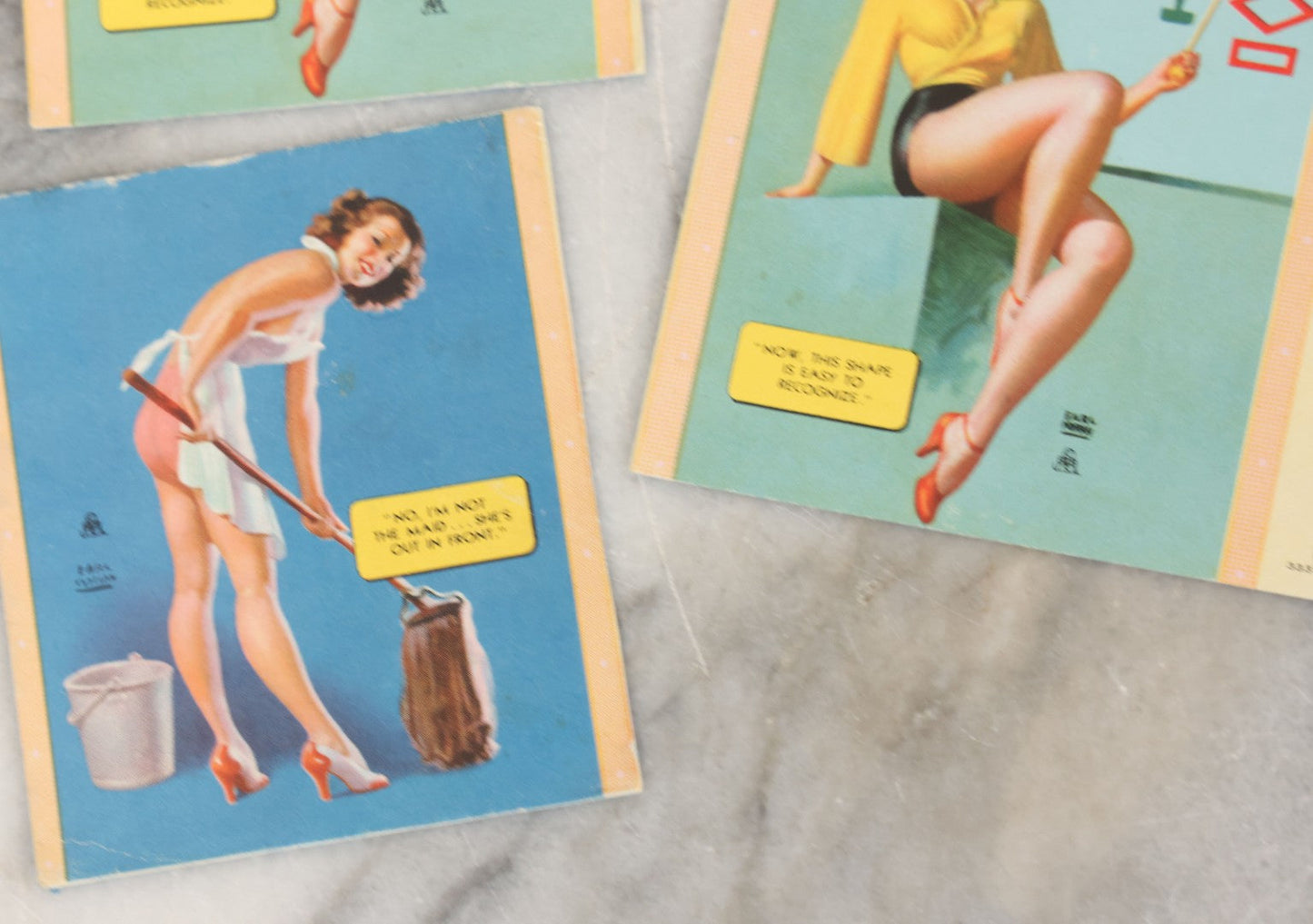 Lot 051 - Grouping Of Six Vintage Pinup Advertising Blotter Scraps, Most With Advertising Cut Off, With Risqué Pinup Women Painted By Earl Moran 