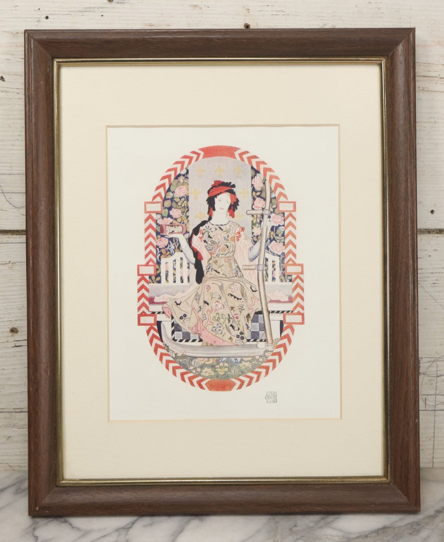 Lot 054 - Antique Magazine Print Of A Design For An Embroidered Chair Back Depicting Mother Time By R. Anning Bell, From The May 1913 Issue Of "The International Studio" Magazine, In Vintage Frame, 12-1/2" x 15-1/2"