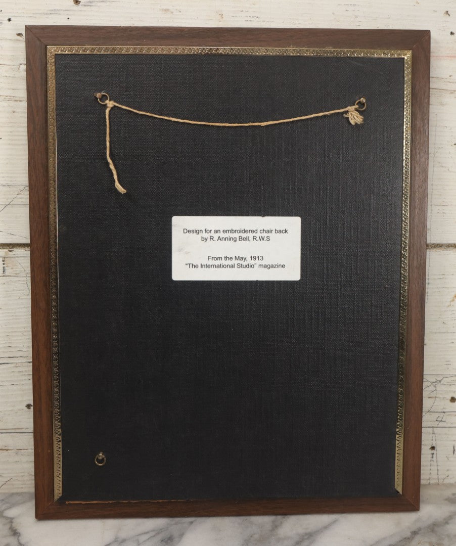 Lot 054 - Antique Magazine Print Of A Design For An Embroidered Chair Back Depicting Mother Time By R. Anning Bell, From The May 1913 Issue Of "The International Studio" Magazine, In Vintage Frame, 12-1/2" x 15-1/2"