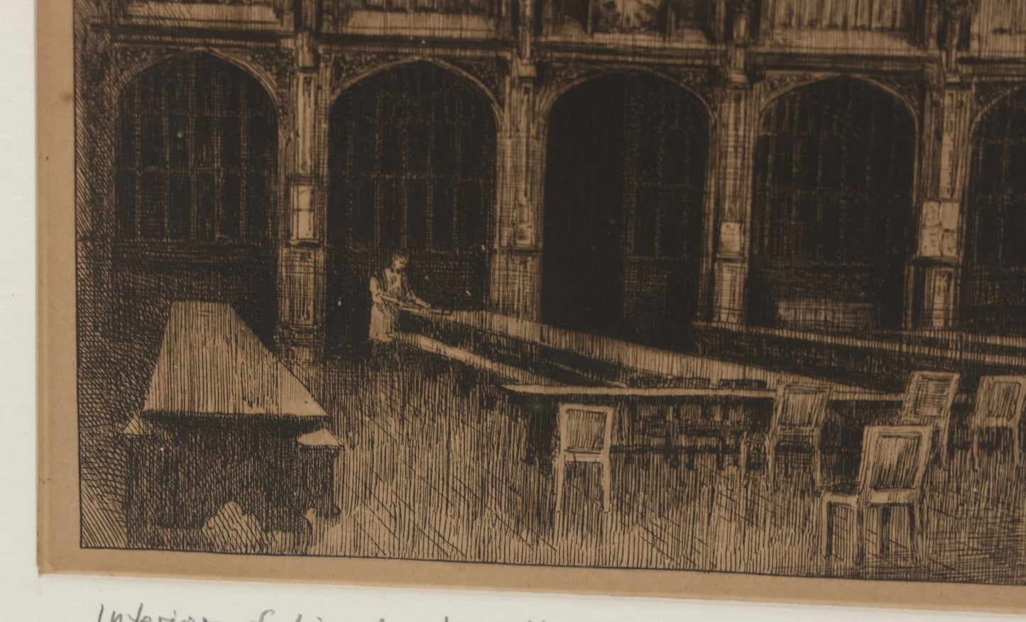 Lot 055 - Antique Etching Of The Interior Of Lincoln Inn Hall By A.E. Peara, 1857, In Vintage Frame, 13" x 16-3/8"